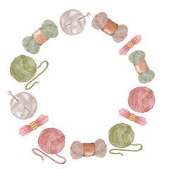 Handmade Yarn and Thread Wreath – Watercolor Crafting Frame PNG © bentoe