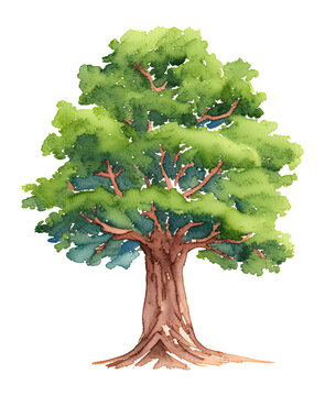 watercolor tree with hand drawn illustration style. generative ai