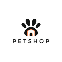 pet shop logo with footprints vector illustration design, pet house creative logo design