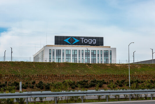 TOGG building in Gebze, Kocaeli, Turkey. TOGG, acronym of Turkiye'nin Otomobili Girisim Grubu (Turkiye's Automobile Joint Venture Group). Turkiye's first domestically-produced electric car.