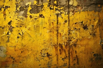 weathered yellow wall with flaking paint and texture. Generative AI