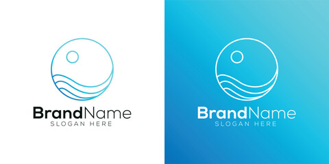 Blue ocean wave logo design template