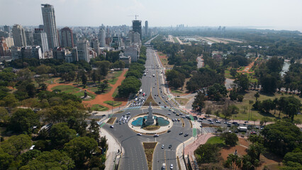 Aerial of Buenos Aires capital of argentina with traffic roundabout pollution concept 
