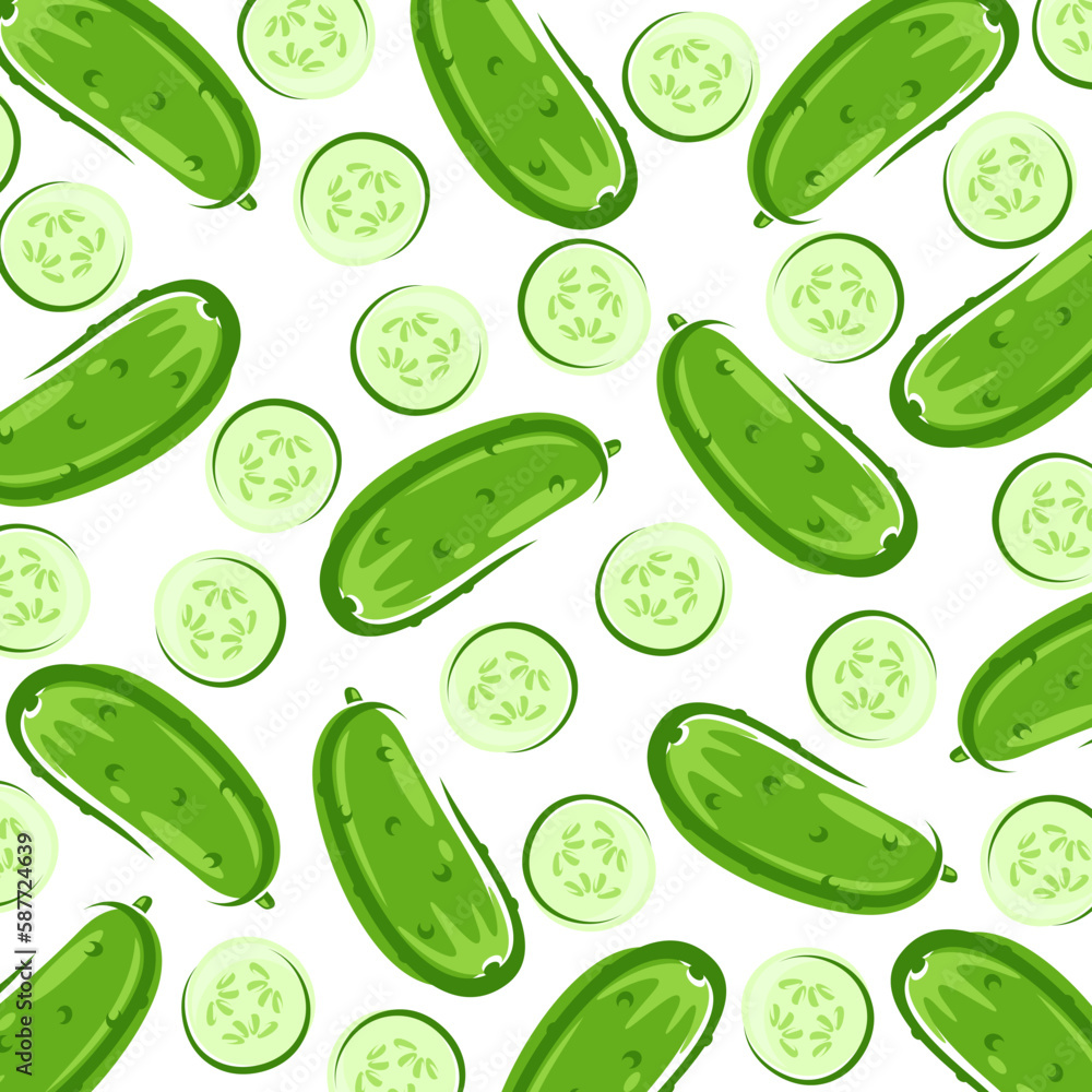 Wall mural cucumbers pattern background set. collection icon cucumber. vector