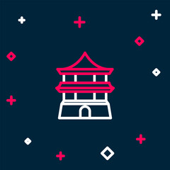 Line Traditional chinese house icon isolated on blue background. Colorful outline concept. Vector