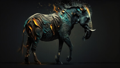 Abstract mutant creature illustration. Weird chimera animal on background in contrast colors, generative ai.