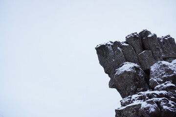 Snowy grey rock in iceland 