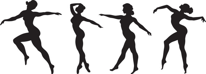 Silhouette of graceful girls, circus or theater actresses. Sexy dancers vector design for shows and performances