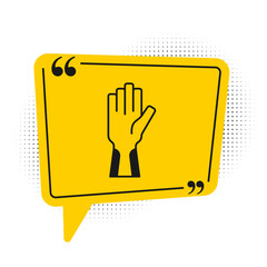 Black Protective gloves icon isolated on white background. Yellow speech bubble symbol. Vector