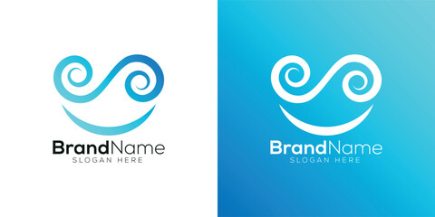 Happy ocean wave logo design template