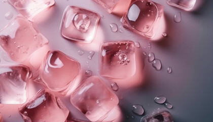 pink ice cubes on a glass for beauty product