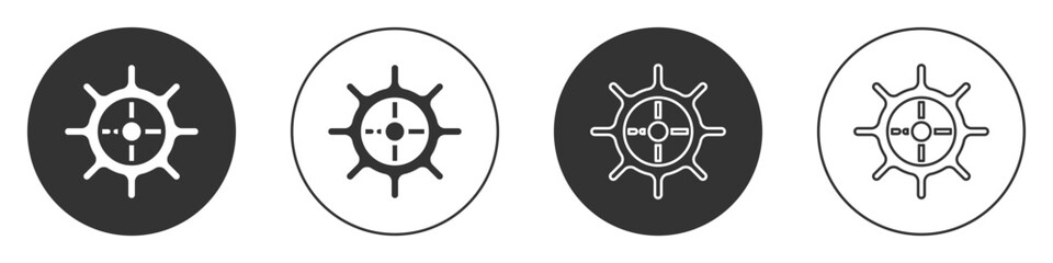 Black Ship steering wheel icon isolated on white background. Circle button. Vector