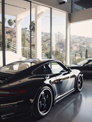 Luxury in an Elite Hilltop Mansion with Panoramic Views and a Sports Car at the Doorstep, generative ai