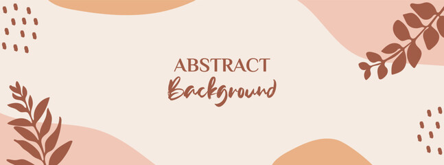 Abstract minimalistic boho background with organic pastel colored shapes and monstera leaves. Vector EPS 10 © Tymofii
