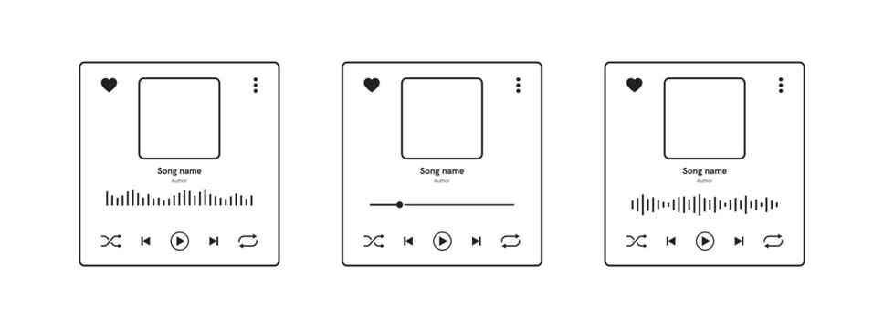 Audio, mp3 player interface design with frame for your photo, sound wave and buttons. Vector EPS 10