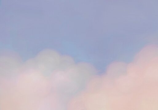 Aesthetic angelic oil paint blue sky with white clouds illustration background