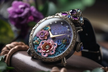 fantasy wristwatch with flower and florals