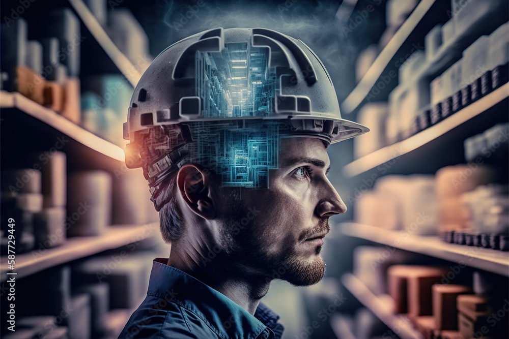 Poster technological engineer portrait ensuring high-quality and precise production quota on factory assemb