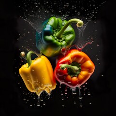 Poivrons sur fond noir. Photographie publicitaire, beaux-arts, photographie commerciale. AI generative