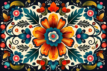 Mexican flower traditional pattern background. Mexican ethnic embroidery decoration ornament - obrazy, fototapety, plakaty