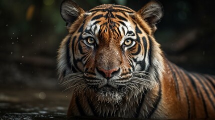 Fototapeta na wymiar Capture the striking beauty of a tiger in its natural habitat, using bold strokes and contrasting colors to convey its power and intensity Generative AI