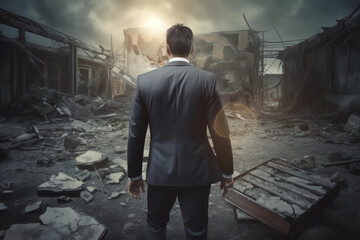 Businessman lost his Business, Destroyed, Polluted, Man from behind, new Chapter