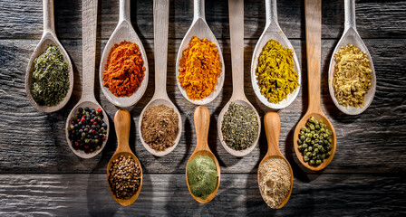 Composition with assortment of spices and herbs