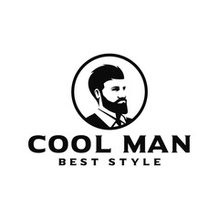bearded cool man in suit logo design