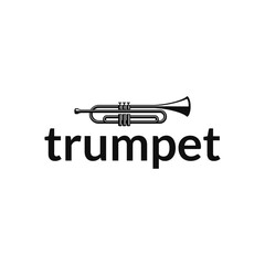 Naklejka premium Simple black trumpet cornet musical instrument, for jazz music logo design