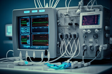 Modern equipment in operating room. Medical devices for neurosurgery made with Generative AI