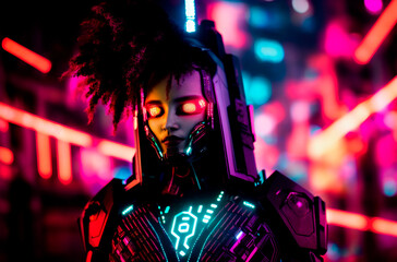Woman cyberpunk. Cybernetic female with innovative technologies. Generative AI.