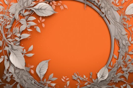 Vital Abstract Background. Creative Picture Of The Frame Made Of Leaves. Extravagant Orange Backdrop. Generative AI