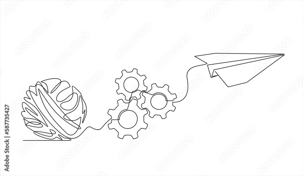 Poster chaos, gears and paper plane, abstract concept vector illustration. metaphor of disorganized difficu