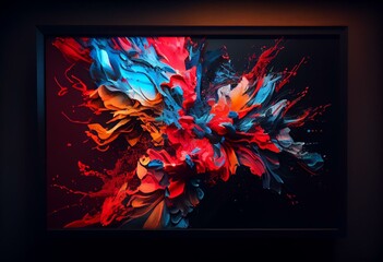 a very colorful abstract painting with a black background and a red and blue background with a black border and a white border with a black border.  generative ai