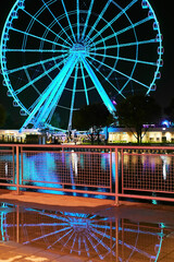 Night view of the La Grande Roue de Montreal at the Old Port in Montreal, Quebec, Canada