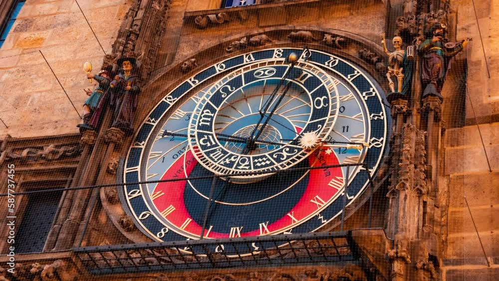 Wall mural prague astronomical clock in the old town of prague. timelapse scene of the clock moving through tim