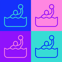 Pop art line Water polo icon isolated on color background. Vector