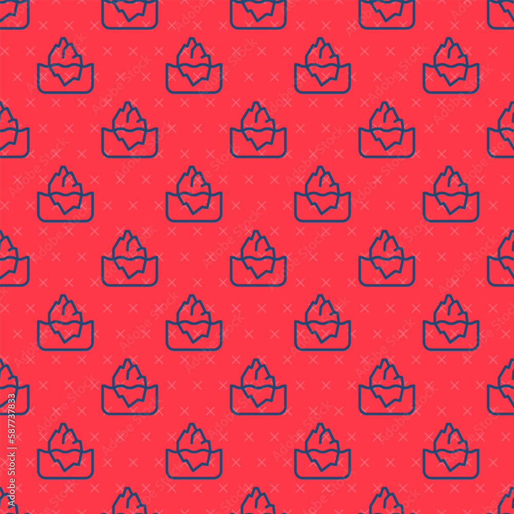 Poster blue line iceberg icon isolated seamless pattern on red background. vector
