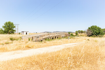 Via de la Plata - Puente Mocha, old Roman bridge over Salor river next to Valdesalor, province of Cáceres, Extremadura, Spain