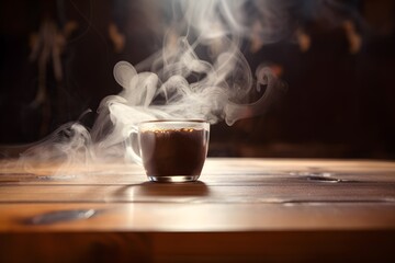This picture shows a detailed, ultra-realistic cup of steaming coffee