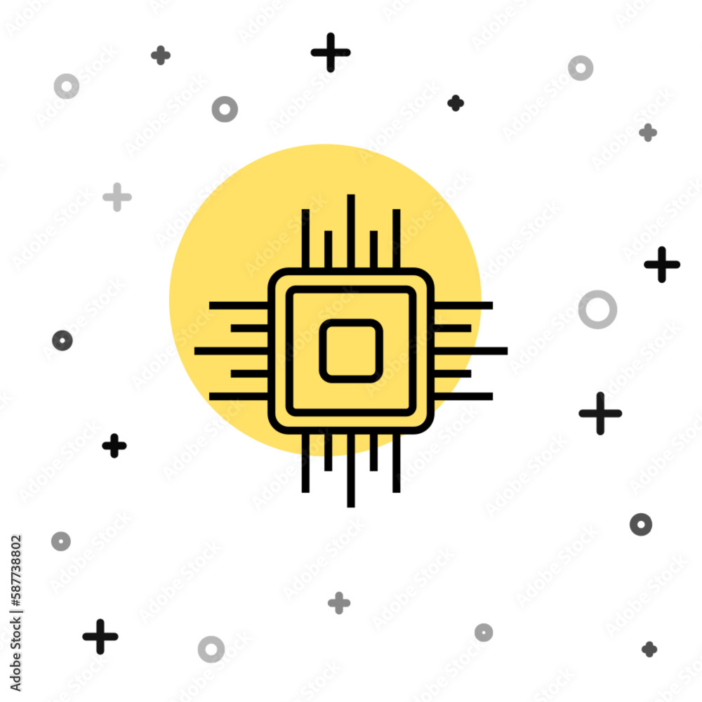 Aufkleber black line computer processor with microcircuits cpu icon isolated on white background. chip or cpu 