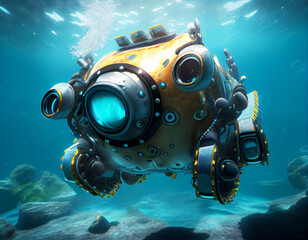 Fototapeta na wymiar Robot swimming in the sea.Generative Ai