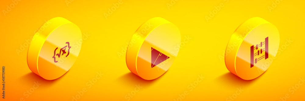 Aufkleber set isometric square root of x glyph, angle bisector triangle and abacus icon. vector