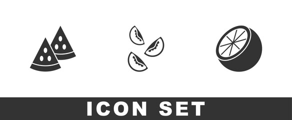 Set Watermelon, Tomato and Orange fruit icon. Vector