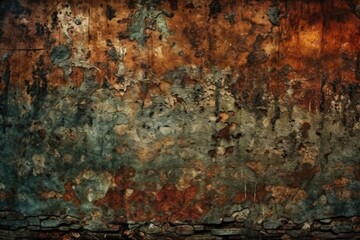 rusted metal wall with a brick wall below it. Generative AI