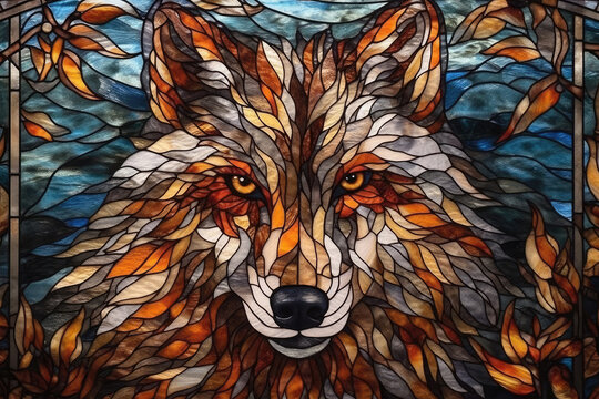 This beautiful wolf stained glass art is a true masterpiece, capturing the essence of the wild and free spirit of the wolf in a timeless style - Generative Ai