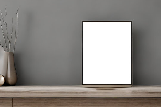 A mockup simple photo frame at the table. Generative Ai.