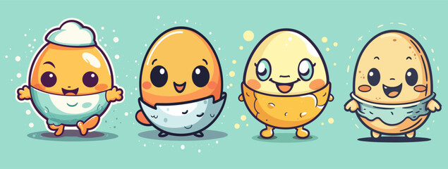 Flat color vector of happy eggs set collection