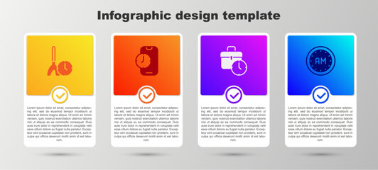 Set Cleaning time, Alarm clock app mobile, Work and Morning. Business infographic template. Vector