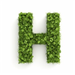 Letter H of the alphabet made from green clover leaves. Generative AI.